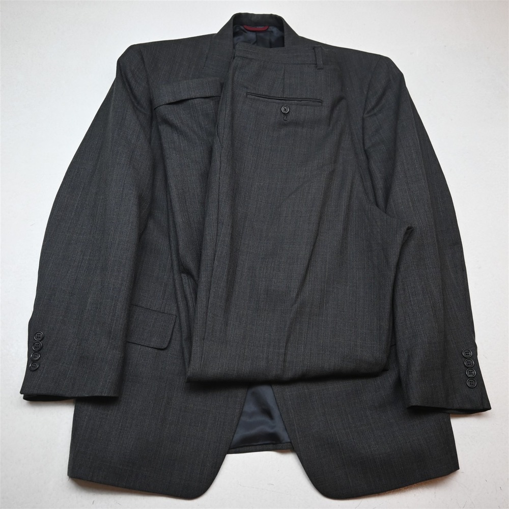 Vtg USA Made Hart Marx 41R 32x34 Blue Gray Check 100% Wool Jacket Pants Suit